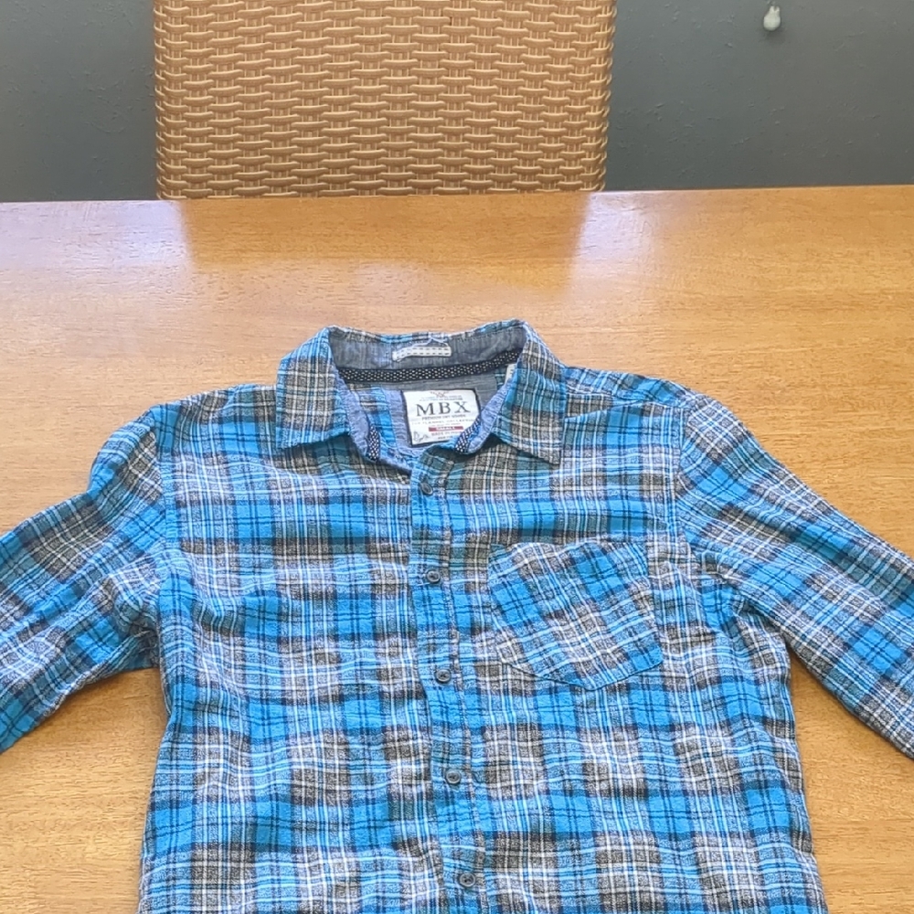 MBX Flannel- Blue And Gray Plaid Shirt